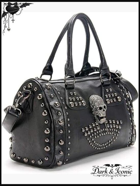 Handbags - Large Gothic Skull Studded Doctor Handbag Shoulder Crossbody